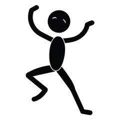 Playful stick figure dance pose silhouette vector art. Ideal for dance-related designs, illustrations, and projects needing a fun, energetic figure. Perfect for printables.