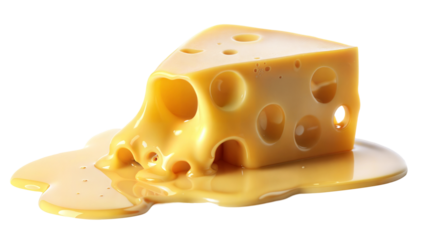 Melted cheese block on transparent or white background.
