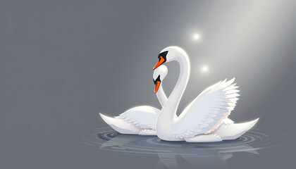 Fototapeta premium Couple of white swans in love isolated with white highlights, png