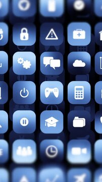 A diverse set of contemporary smartphone icons and buttons for different apps and features