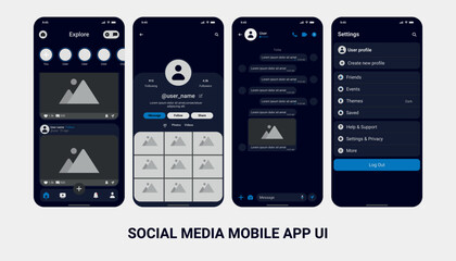 Social media app dark user interface for android and ios.	