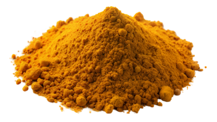 Turmeric powder heap on a transparent or white background.