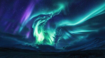 Fototapeta premium Northern lights dragon in the sky