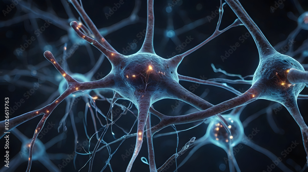 Poster neural network: an intricate network of neurons, glowing with activity, illuminating the complexity 