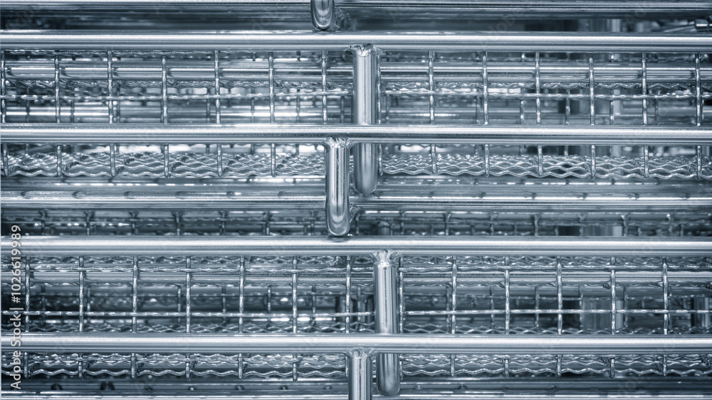 Aufkleber The image is of a metal structure with a lot of holes in it. The holes are arranged in a grid pattern, and the structure appears to be made of metal. Scene is industrial and utilitarian