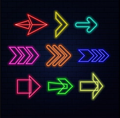 Pink neon light directional arrow line and signal icon Illustration. Black background 4k Illustration