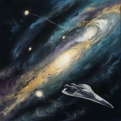 Fototapeta premium The picture painted with oil paints. the dream of space, fantasies about space, a continuous area or expanse that is free, available, or unoccupied.