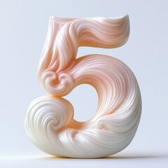 3D number 5 with hair texture realistic modern design, soft lighting, white background 