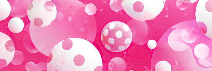 Naklejka premium Pink Polka Dots Perfection: A playful pink and white abstract background for pre-kindergarten classrooms, featuring polka dots and primary color accents to stimulate curiosity and creativity.