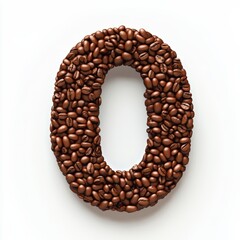 3D number 0 with coffee beans texture realistic modern design, soft lighting, white background