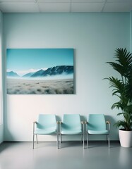 Modern design pale color waiting Room, nature landscape artwork on One of the walls