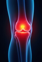 A detailed digital illustration of a human knee joint highlighting pain or inflammation, ideal for medical and health-related projects.