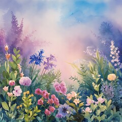Obraz premium Watercolor background with many flowers