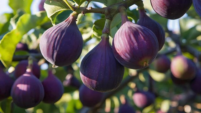 sway purple fig ripe on branch with sunlight