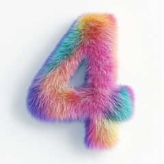 Fototapeta premium 3D number 4 with colored furr texture realistic modern design, soft lighting, white background