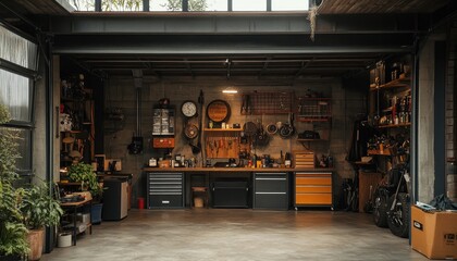 Organizing a garage for a tidy, accessible workspace with tools and storage