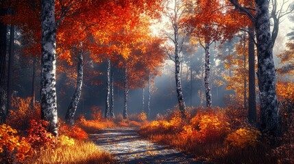 autumn forest in the morning