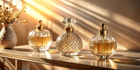 Elegant Perfume Bottles in Sunlit Stylish Setting - Aerial Photography