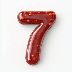3D number 7 with ketchup texture realistic modern design, soft lighting, white background 