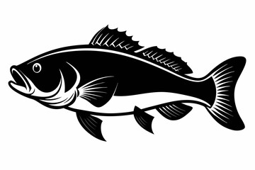 Bass Fish Silhouette, Largemouth Bass Fish Silhouette Vector Illustration