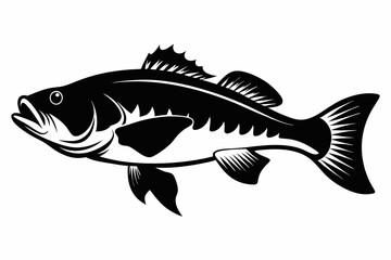 Bass Fish Silhouette, Largemouth Bass Fish Silhouette Vector Illustration