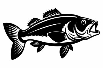 Bass Fish Silhouette, Largemouth Bass Fish Silhouette Vector Illustration