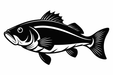 Bass Fish Silhouette, Largemouth Bass Fish Silhouette Vector Illustration