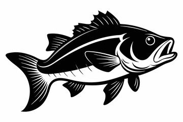 Bass Fish Silhouette, Largemouth Bass Fish Silhouette Vector Illustration