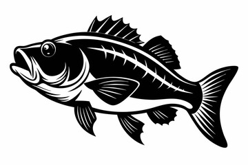 Bass Fish Silhouette, Largemouth Bass Fish Silhouette Vector Illustration
