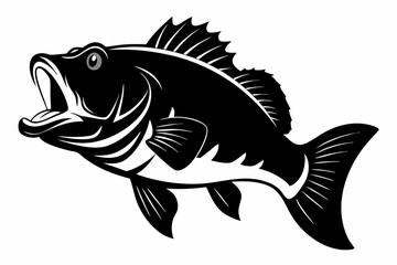 Bass Fish Silhouette, Largemouth Bass Fish Silhouette Vector Illustration
