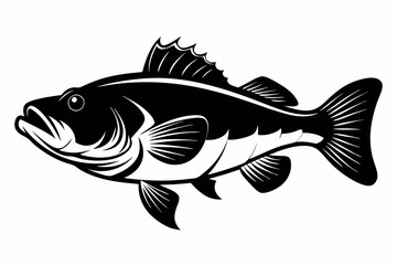 Bass Fish Silhouette, Largemouth Bass Fish Silhouette Vector Illustration