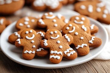 Christmas gingerbread man cookie on wooden background