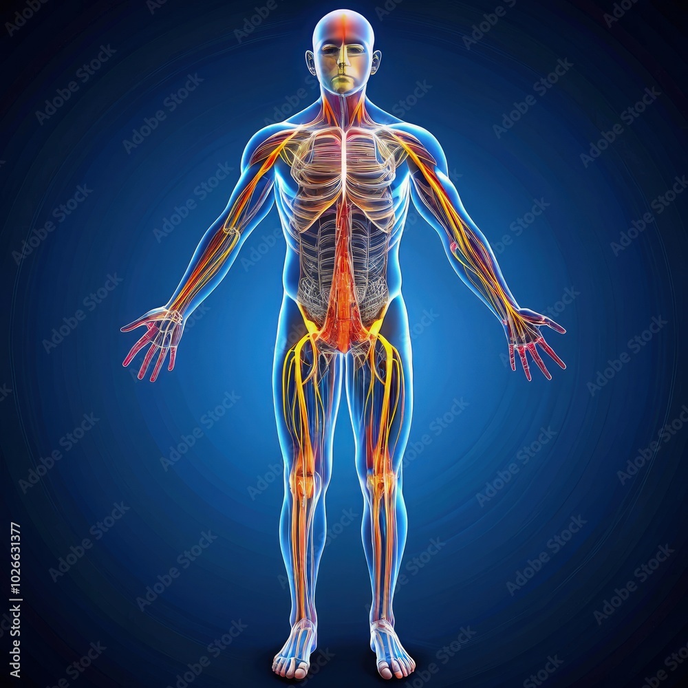 Wall mural detailed representation of the human body with organs and systems highlighted. generative ai