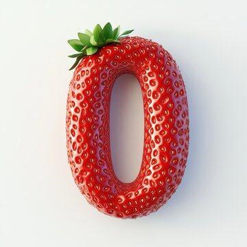 3D number 0 with strawberry texture realistic modern design, soft lighting, white background 