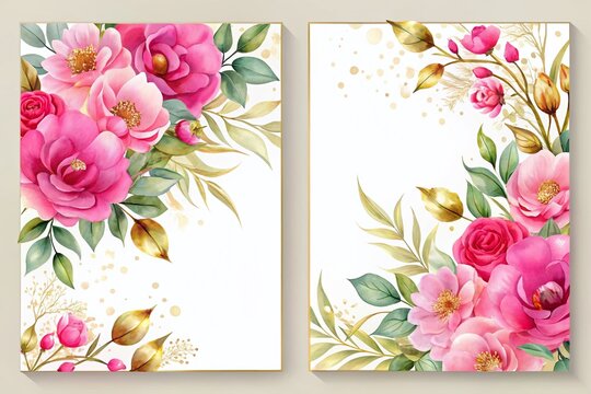 Elegant Wedding Invitation Templates with Floral Watercolor Designs and Golden Accents