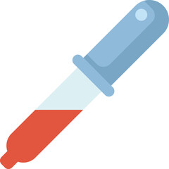 This flat design icon features a chemical pipette dropper holding a red liquid, perfect for representing chemical experiments or medical testing