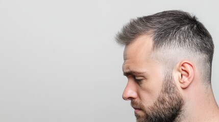 Obraz premium A side-by-side view of a man's scalp, with the left showing thinning hair and patchy areas, while the right image shows much thicker and fuller hair post-treatment.