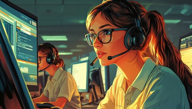 Call center employees preparing for a busy workday at their desks
