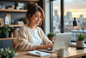 Fototapeta premium businessman businesswoman working on laptop in cosy home office, home worker business remote work 