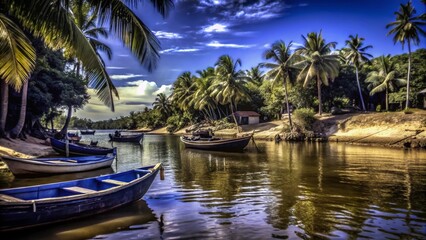 Obraz premium Enchanting Ilha do Amor Island in Alter do Chão: A Vintage Paradise of Natural Beauty and Tranquility