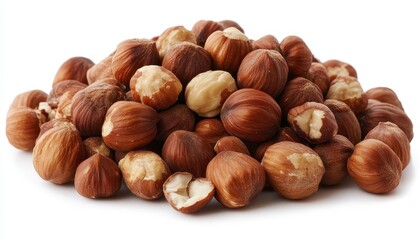 Obraz premium Raw hazelnuts piled together showcasing their nutty flavor and crunchy texture