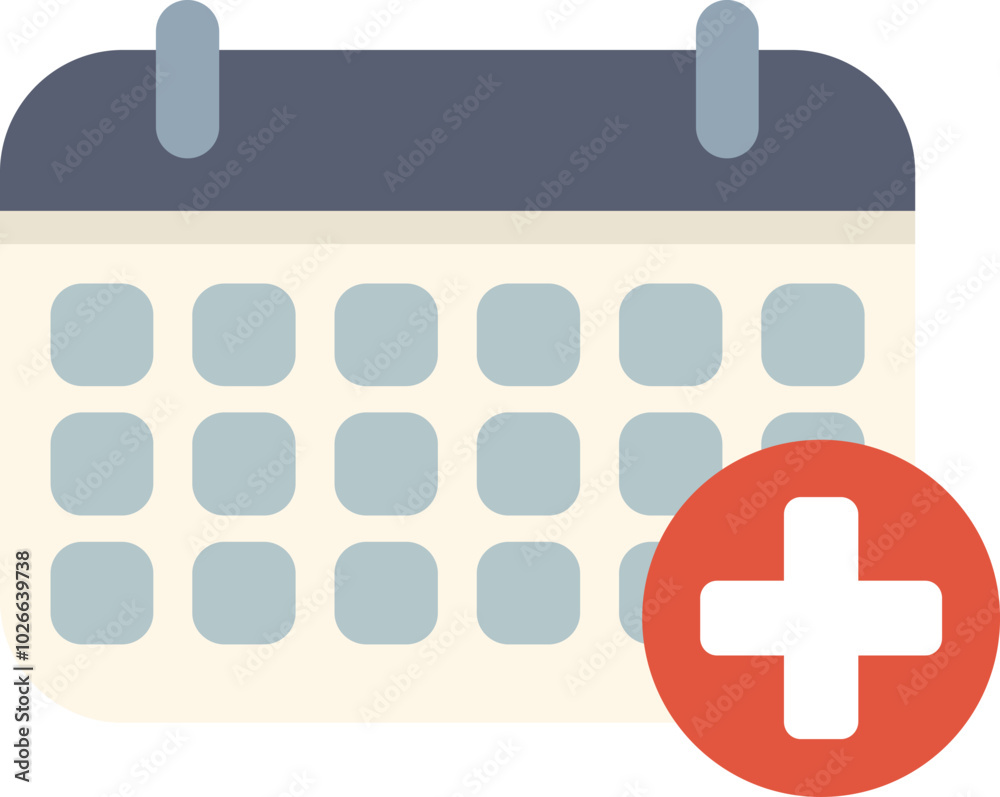 Poster calendar icon showing the adding of an event using a plus sign