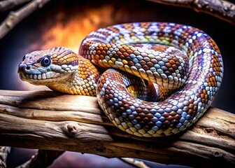 Fototapeta premium Exotic Spotted Snake Watercolor Art on Black Background - Urban Exploration Photography