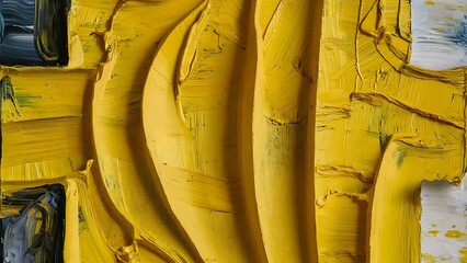 Abstract painted yellow background texture. Fragment of an oil painting on canvas with layers of paint.