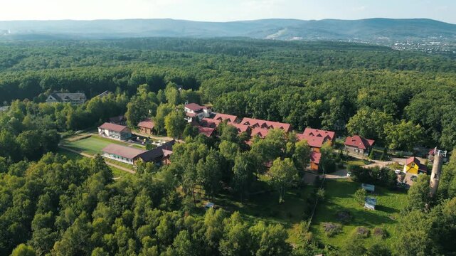 Truskavets, Health and rehabilitation recreation center. Recreation and rehabilitation center, beautiful rest houses with a red roof.
