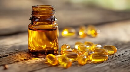 Vitamin E oil in dark amber glass bottle, antioxidant for anti-aging care 