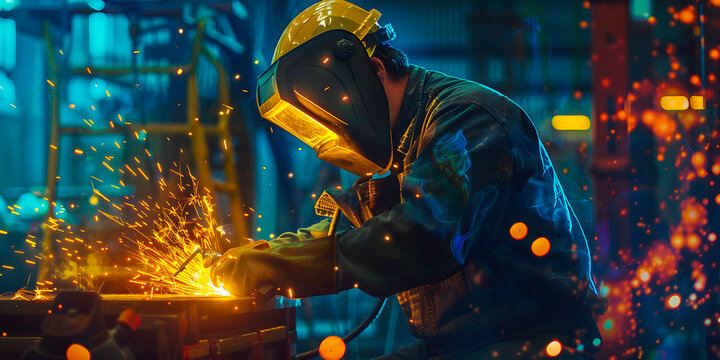 Trabajador soldando en una industria