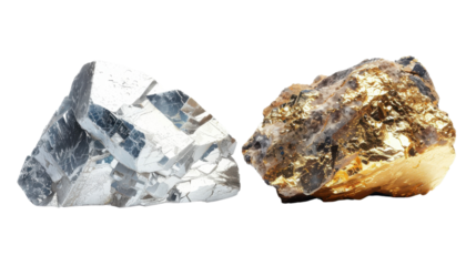 Two rocks, one is white and the other is gold