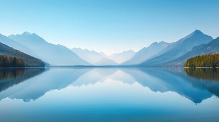 Tranquil Lake Reflections, a serene body of water surrounded by majestic mountains, offering a perfect backdrop for adding personalized messages or quotes.