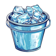 Ice bucket filled with clear ice cubes on a white isolate background.